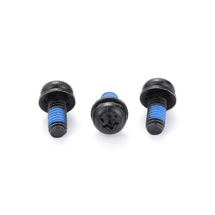 Black round head torx micro mini triple set screw with nylon patch