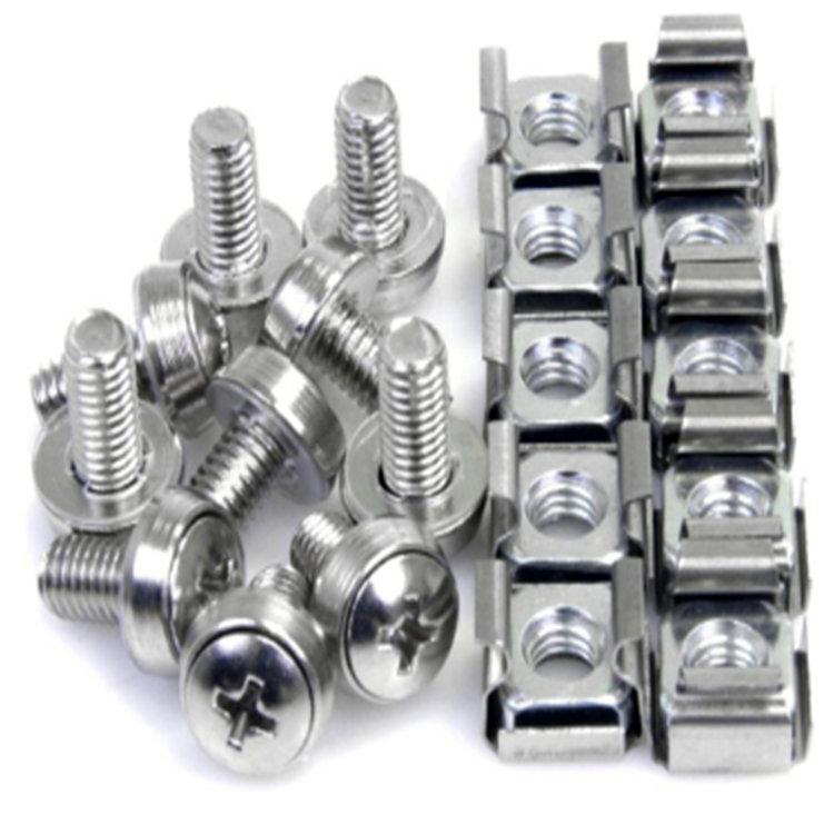 Carbon steel nickel plated M6 mounting rack screw with cage nut