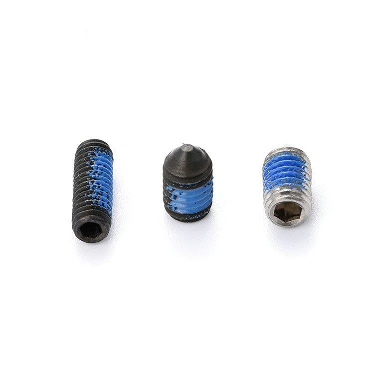 Hex socket cone point set screw with nylon patch
