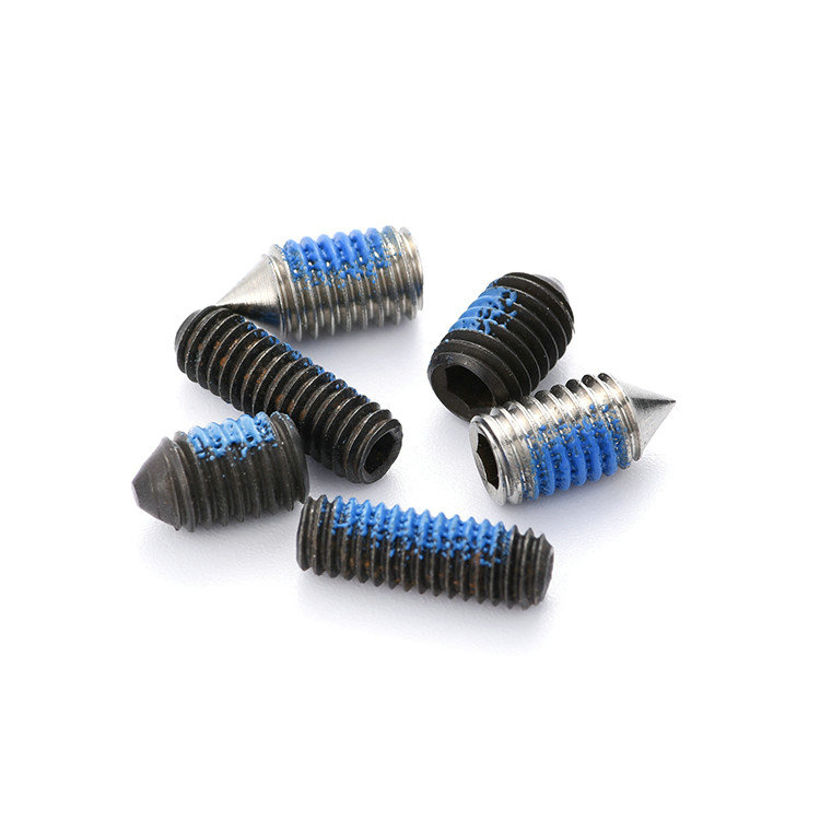 Hex socket cone point set screw with nylon patch