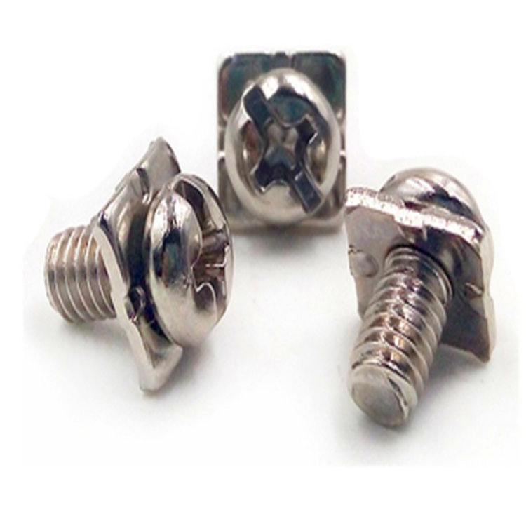 Silver stainless steel slotted cross set screw with square washer