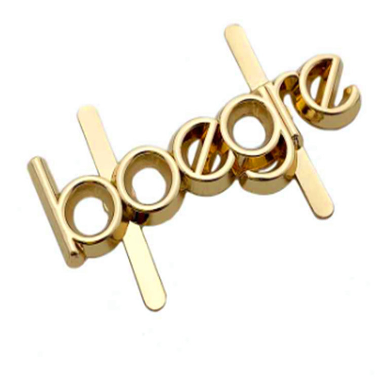 Golden customized letter logo prong on back metal plate for bag