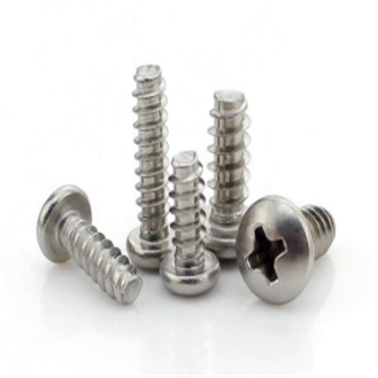 Stainless steel round head cross recessed self tapping screw with flat tail