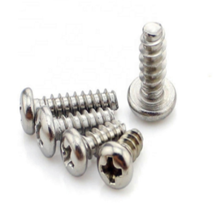 Stainless steel round head cross recessed self tapping screw with flat tail