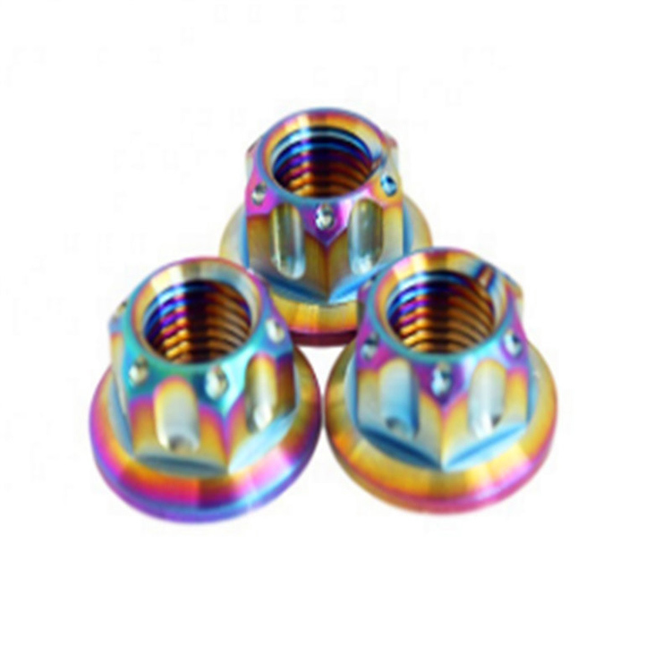 High strength M10 hex flange GR5 Ti-6al-4v titanium rainbow nut