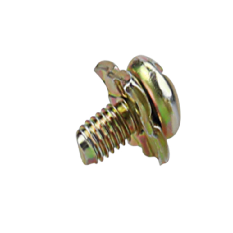 Brass cross slot mini combination screw with toothed lock washer