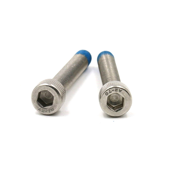 Stainless steel hexagon socket cup head screw with blue nylon patch