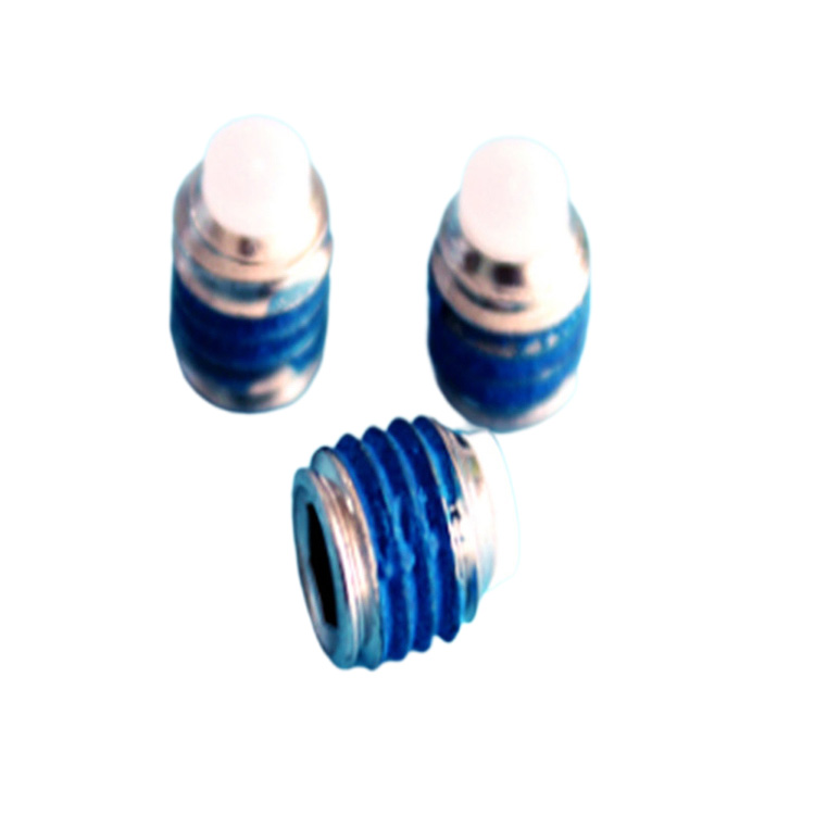Stainless steel hexagon socket nylon tip set screw with blue nylon patch