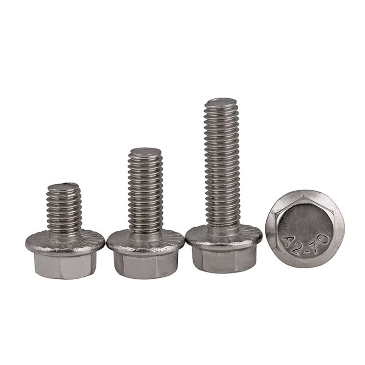 Stainless steel m2 flange head screw with anti-skid teeth 