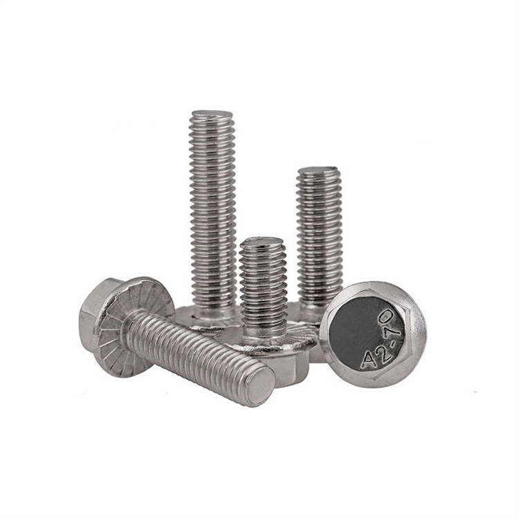 Stainless steel m2 flange head screw with anti-skid teeth 