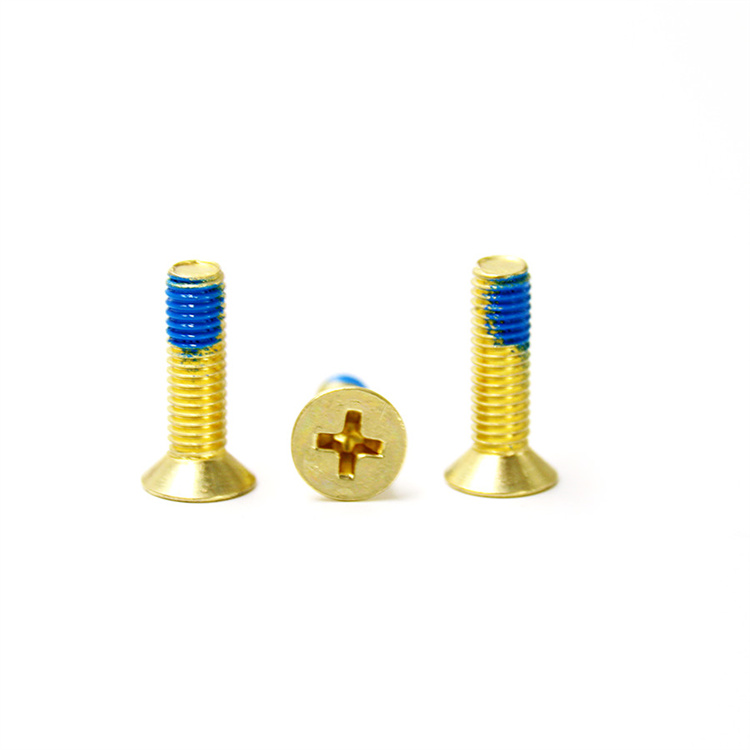 Golden plated carbon steel countersunk head anti loosening screw 